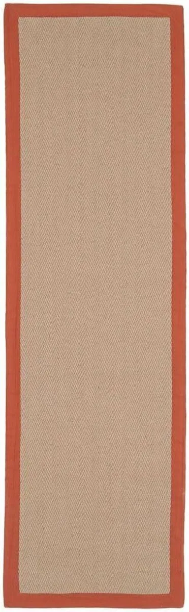 Natural Cotton Border Herringbone Jute Runner Rug - Image 1
