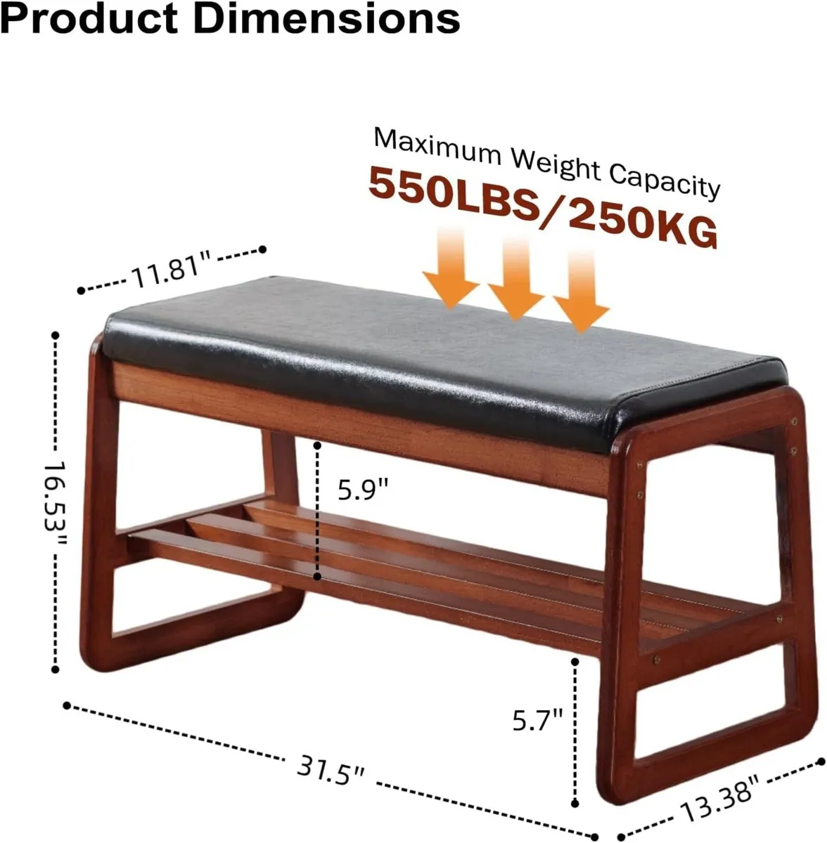 Solid Wood Shoe Bench 2-Tier Wooden Storage - Image 2