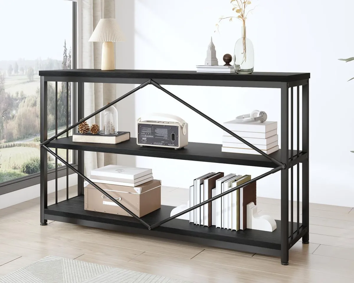 Low Horizontal Book Shelf Industrial Modern 3 Tier - Image 2