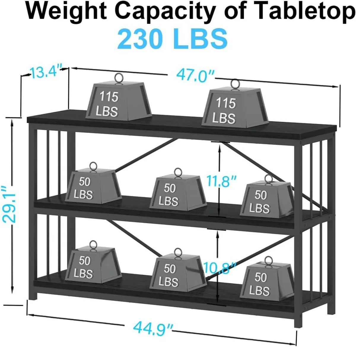 Low Horizontal Book Shelf Industrial Modern 3 Tier - Image 3