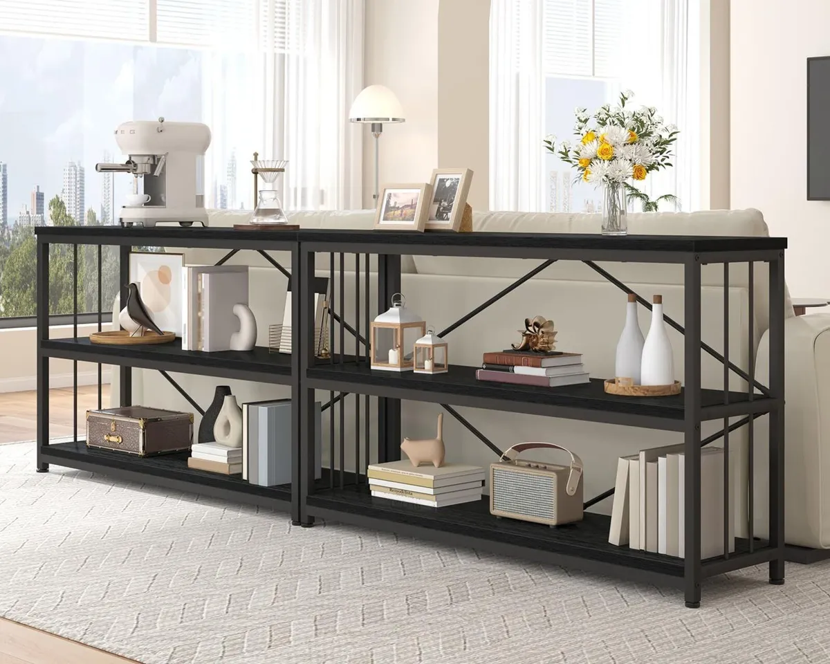 Low Horizontal Book Shelf Industrial Modern 3 Tier - Image 4