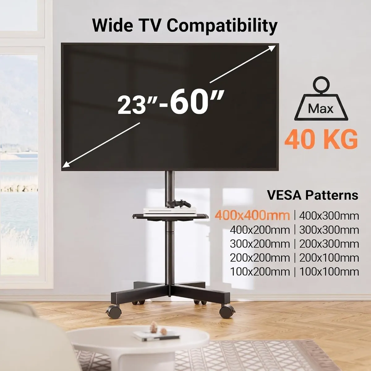 Mobile TV Stand on Wheels for 23 - Image 2