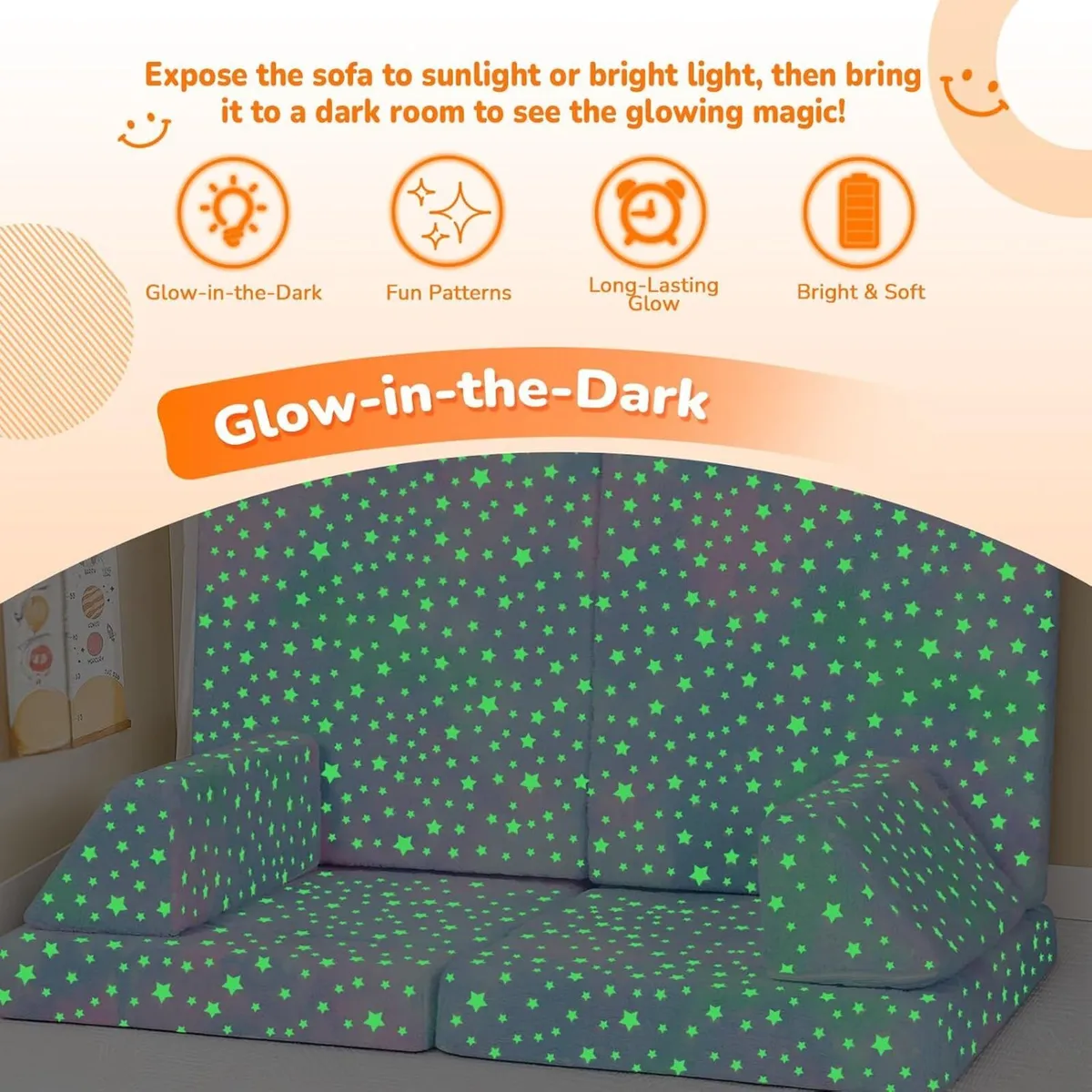 10-Piece Kids Play Sofa Modular Glow Couch - Image 4