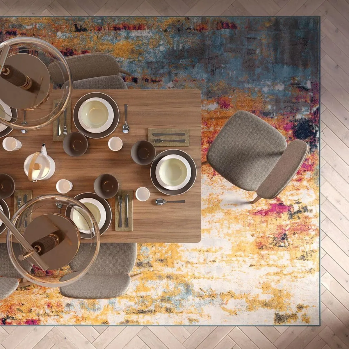 Abstract Kitchen Dining Room Rug Stain Resistant - Image 1