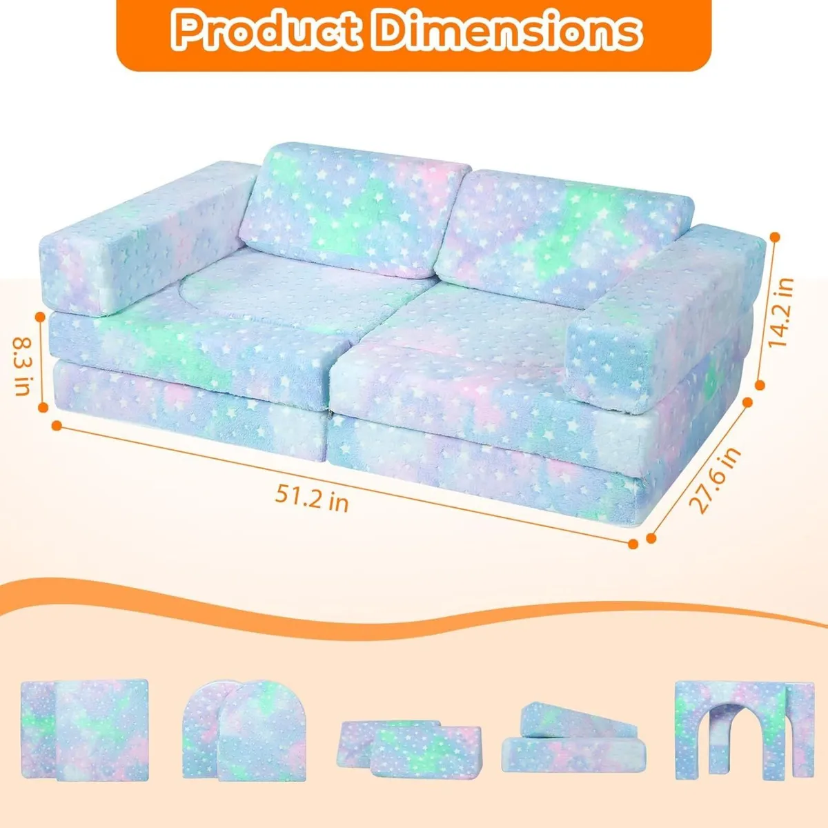 10-Piece Kids Play Sofa Modular Glow Couch - Image 3