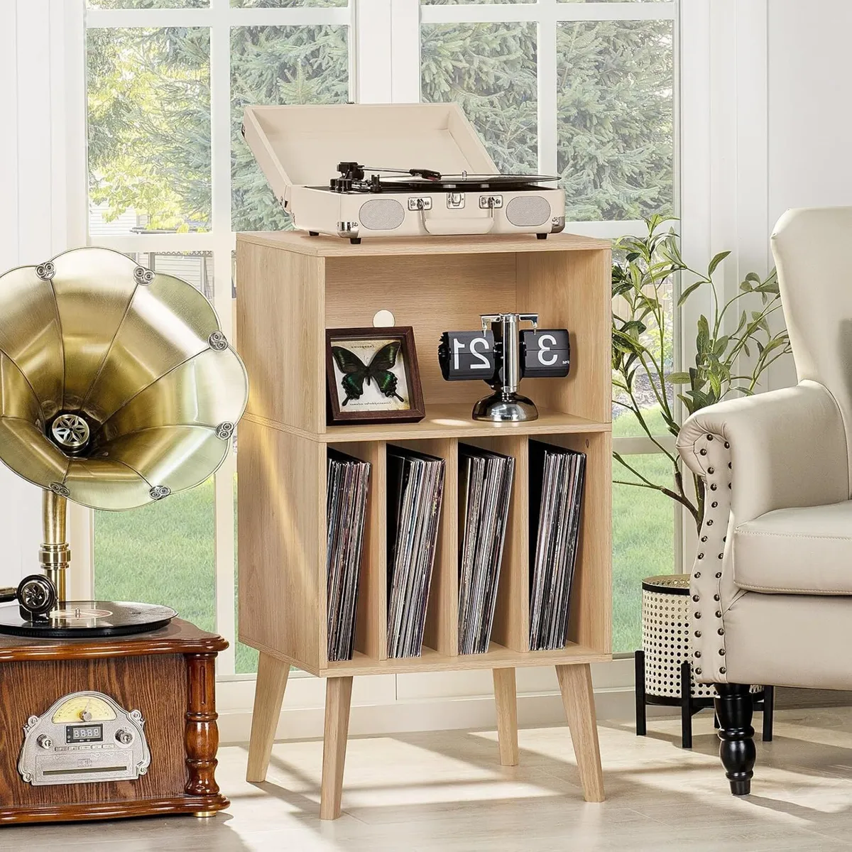 Record Player Stand Turntable Hold Up to 160 - Image 4