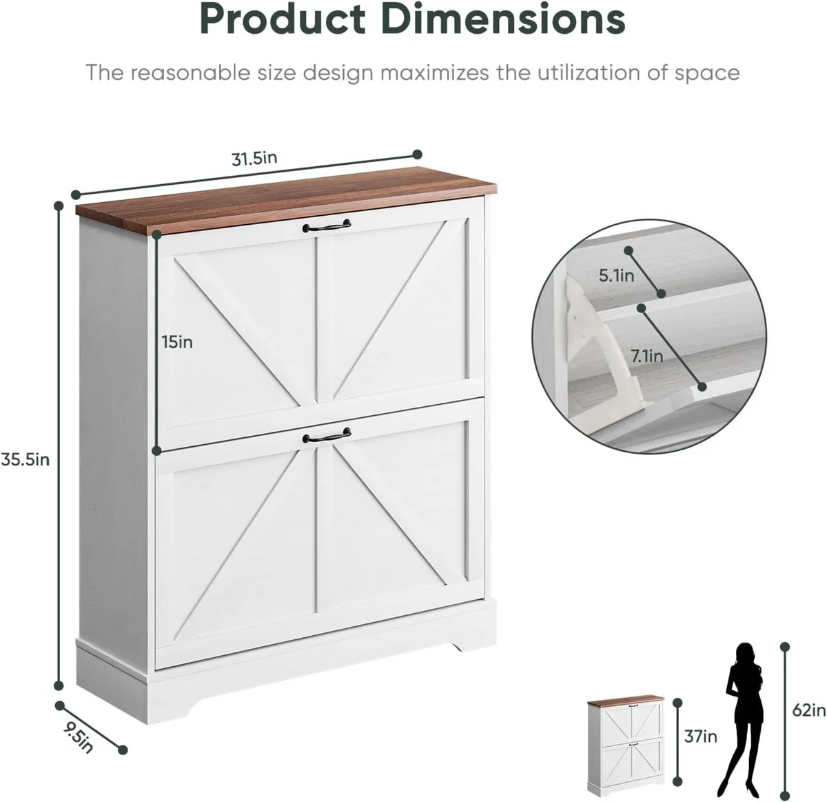 Shoe Cabinet Storage for Entryway with 2 Flip - Image 2