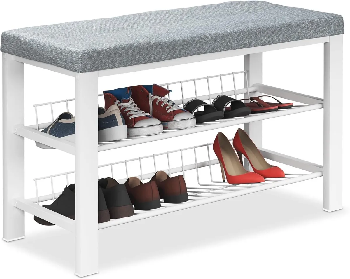 Shoe Bench 2 Levels Shoeshelf with Seat - Image 1