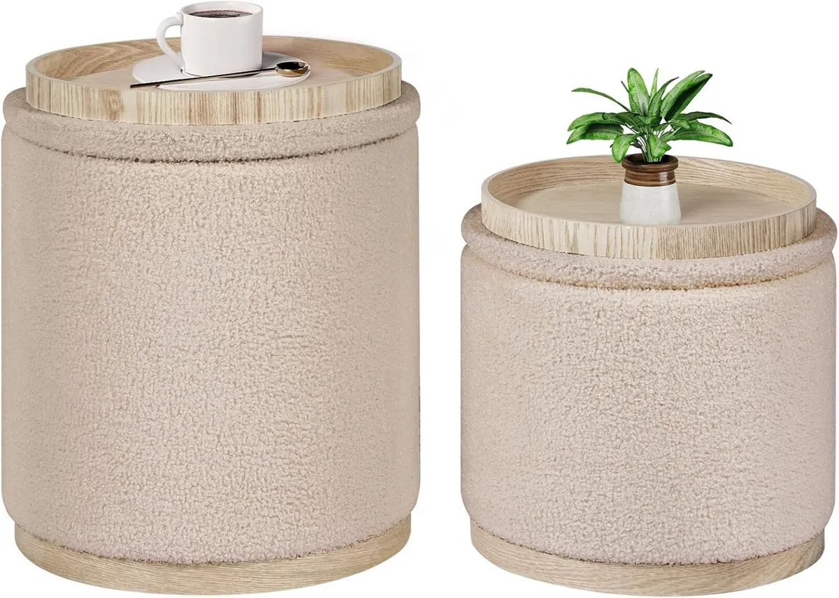 Round Ottoman with Tray Vanity Stool Storage (Set - Image 1