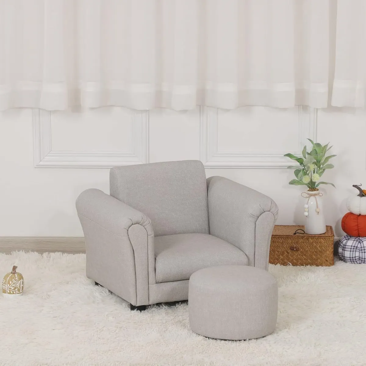 Kids Sofa Chair with Foot Stool Pvc Leather - Image 4
