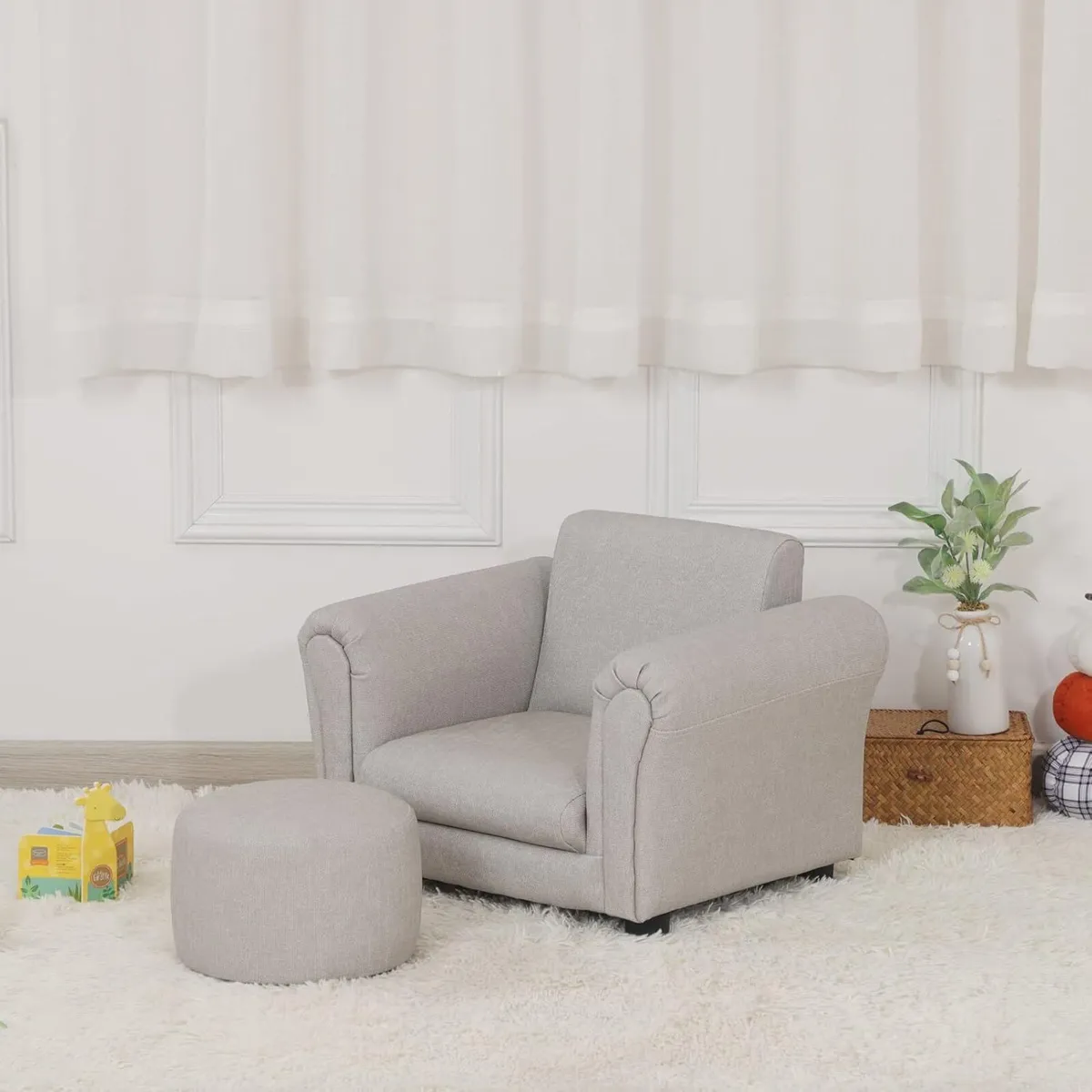 Kids Sofa Chair with Foot Stool Pvc Leather - Image 2