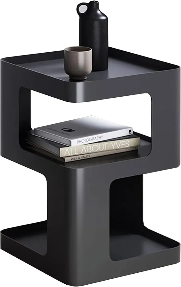 Side Table Modern End with Storage Metal Bedside - Image 1