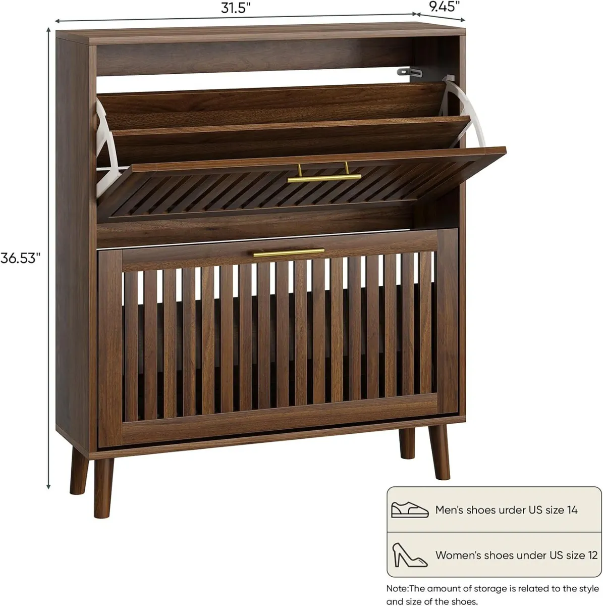 Shoe Storage Cabinet with 2 Flip Slatted Drawers - Image 2