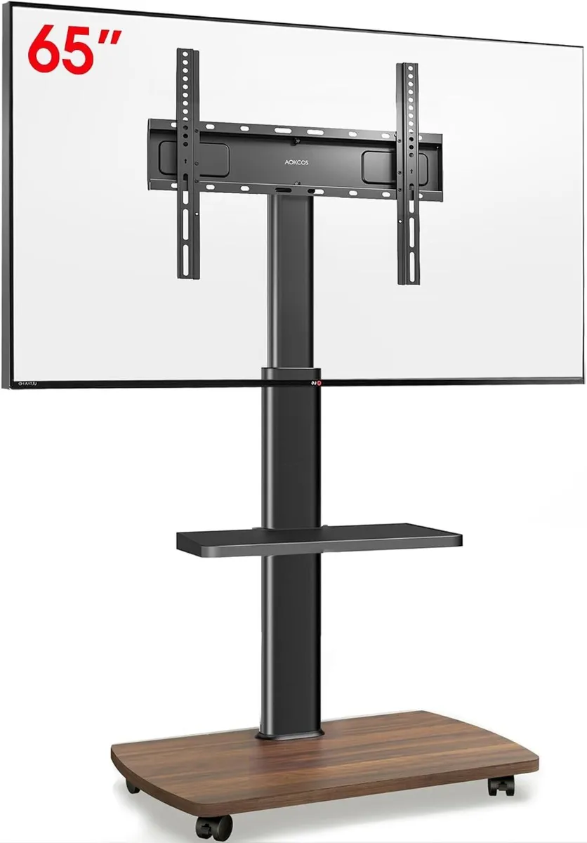 Mobile TV Stand on Wheels with Wooden Base - Image 1