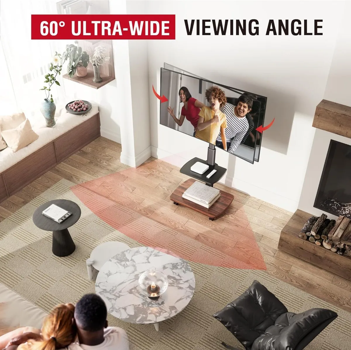 Mobile TV Stand on Wheels with Wooden Base - Image 2