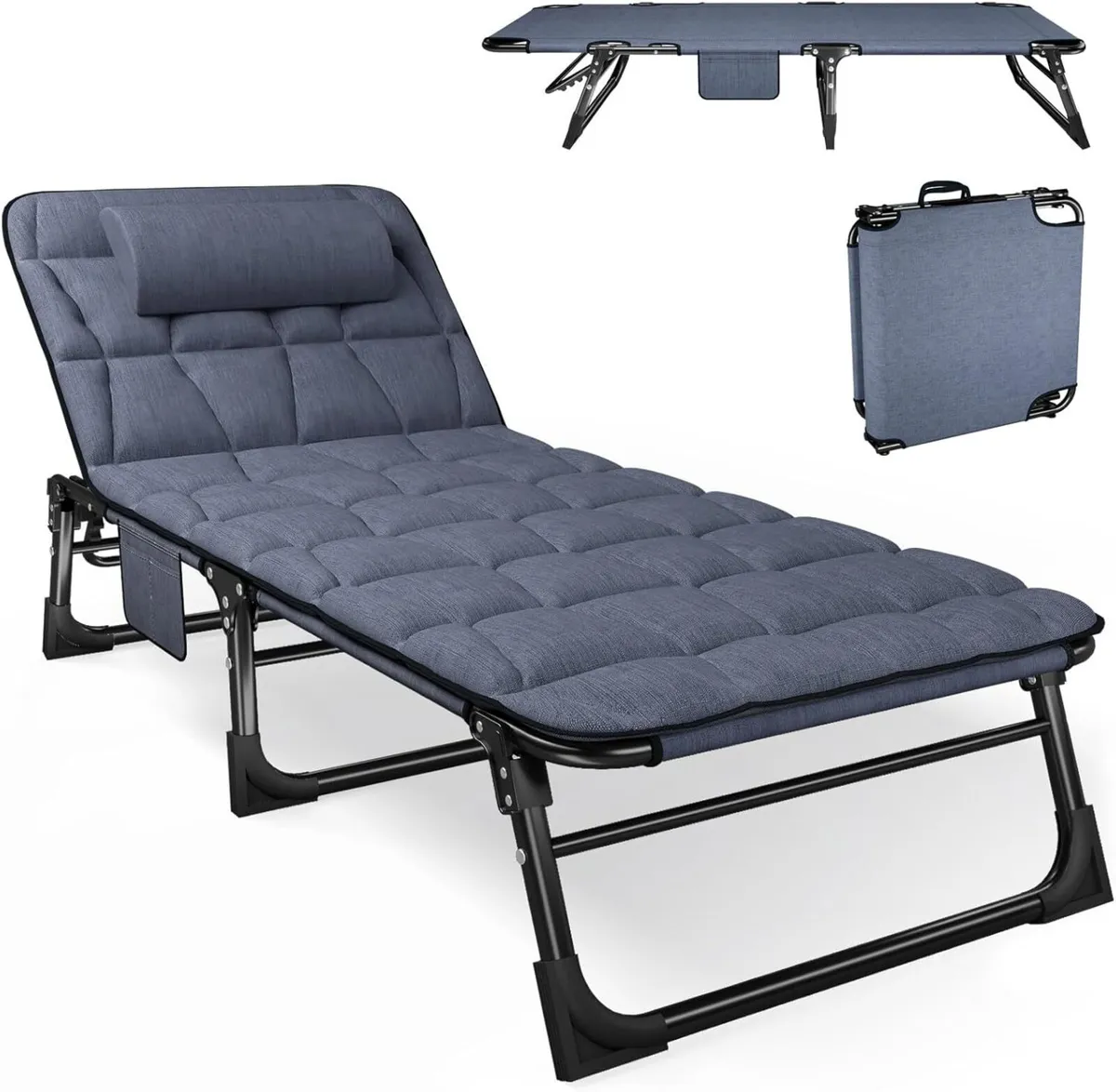 Folding Sun Lounger with Padded Mattress Pillow - Image 1