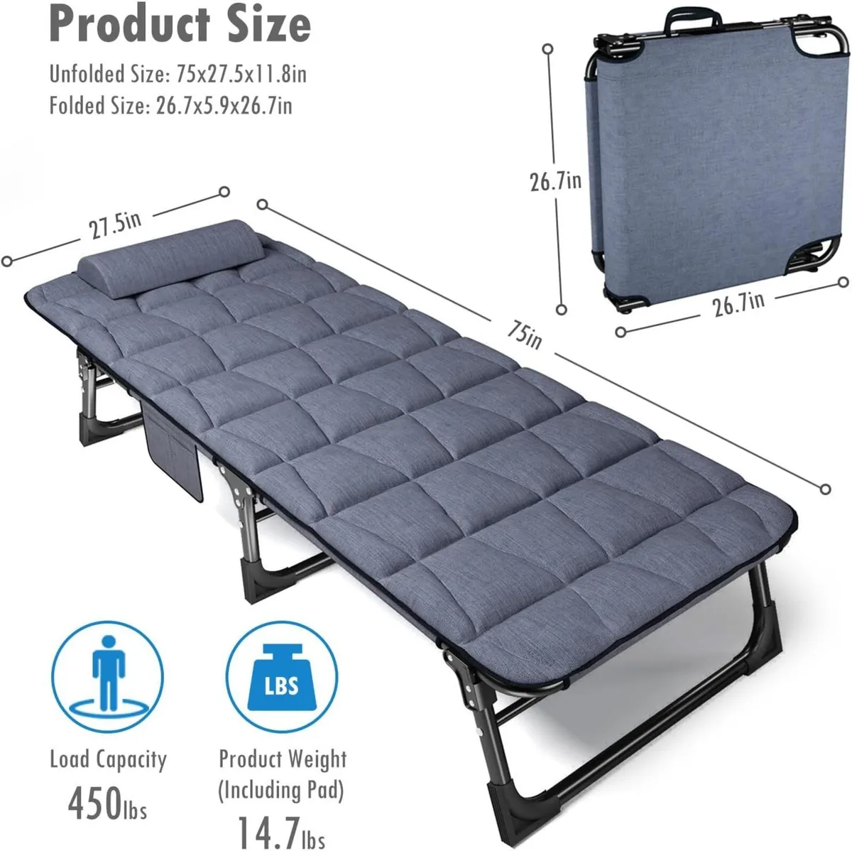 Folding Sun Lounger with Padded Mattress Pillow - Image 2