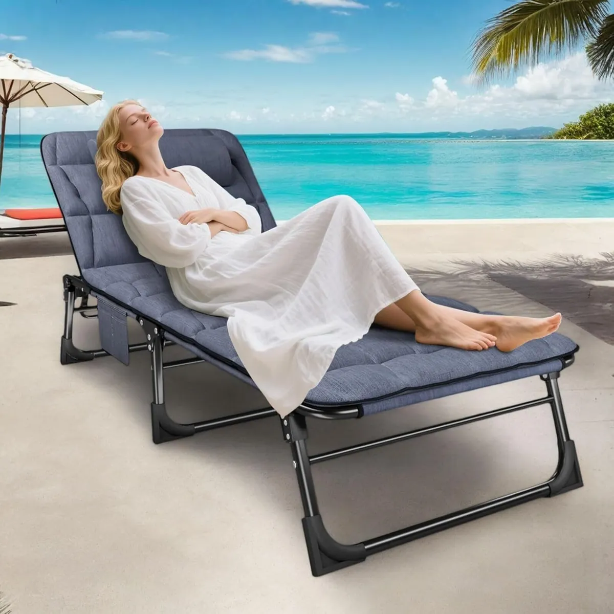 Folding Sun Lounger with Padded Mattress Pillow - Image 3