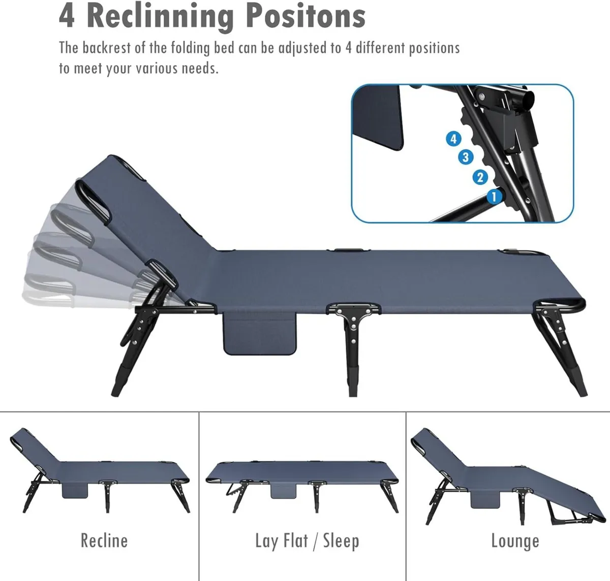 Folding Sun Lounger with Padded Mattress Pillow - Image 4