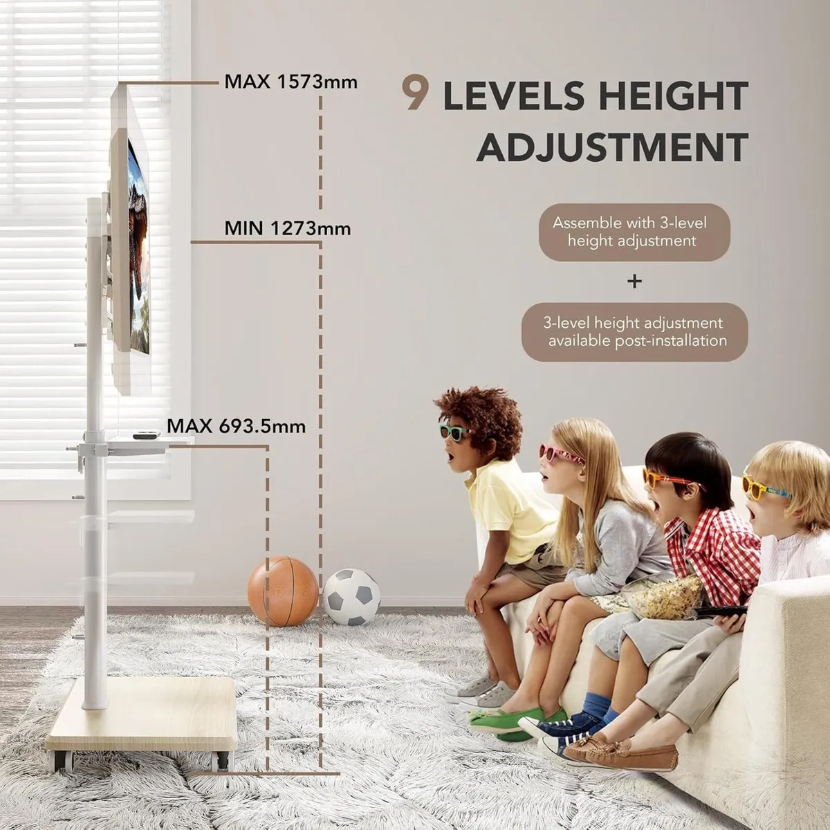 Universal Floor TV Stand Portable Rolling Mount - Image 3