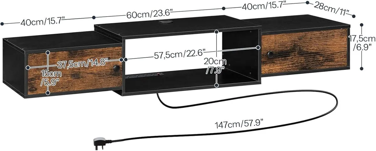 Floating TV Unit Wall Mounted Cabinet with Power - Image 3