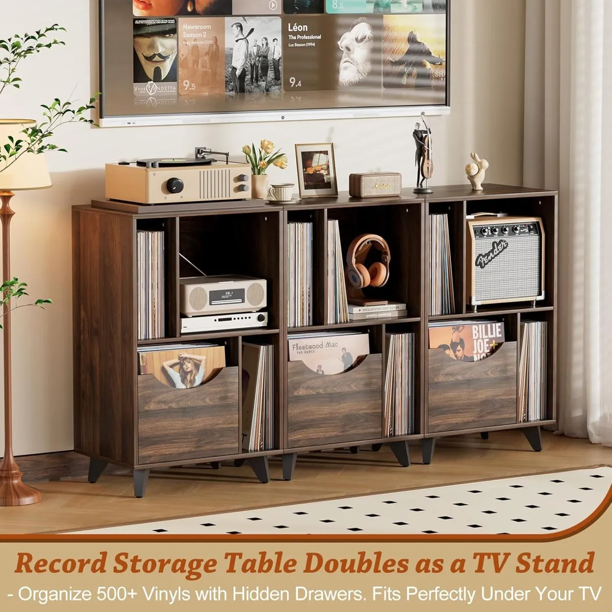 Record Player Stand with Vinyl Storage Drawer - Image 3