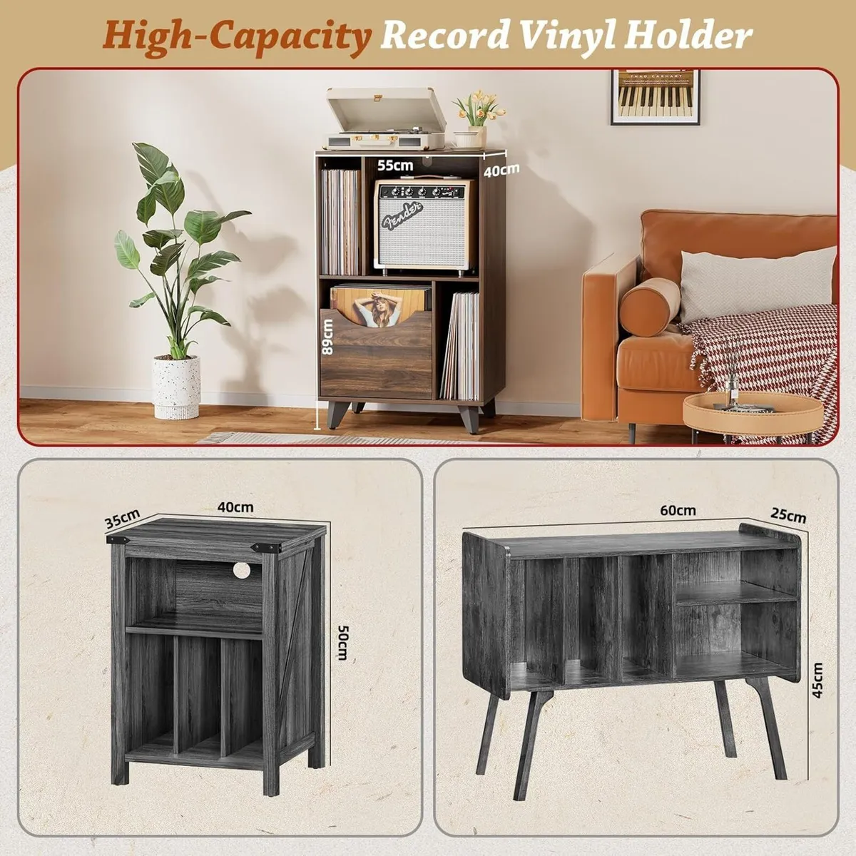 Record Player Stand with Vinyl Storage Drawer - Image 2