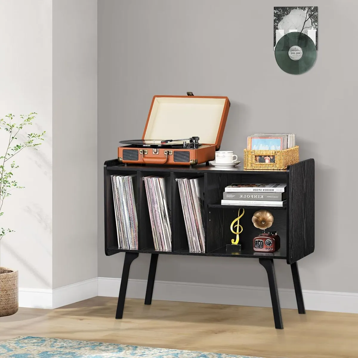 Record Player Stand 4 Compartments Holds - Image 4
