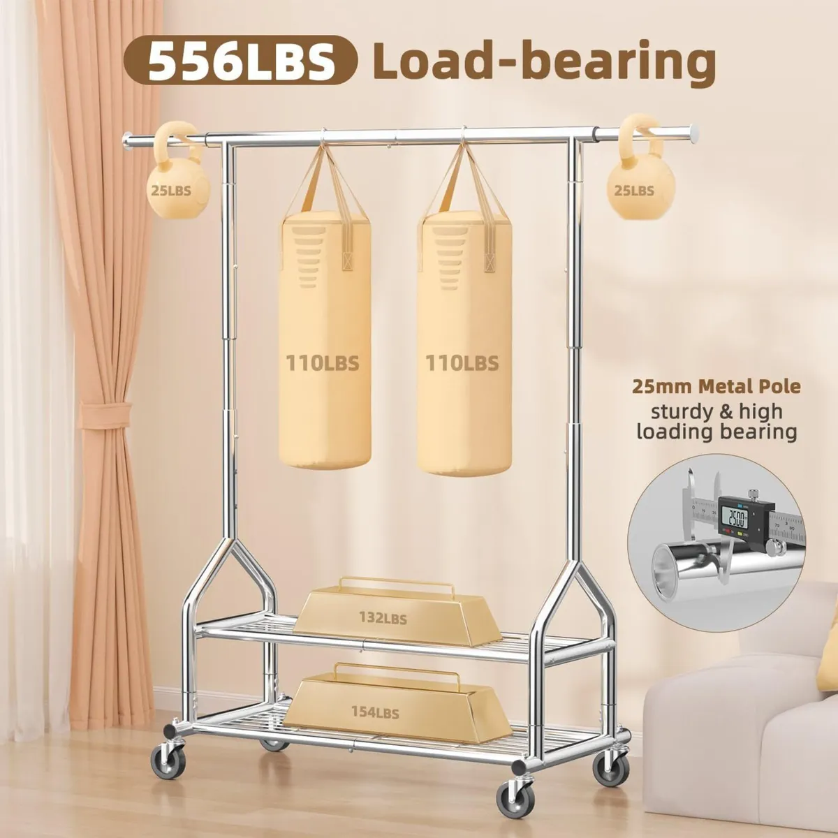 Heavy Duty Rolling Clothes Rail - Image 2