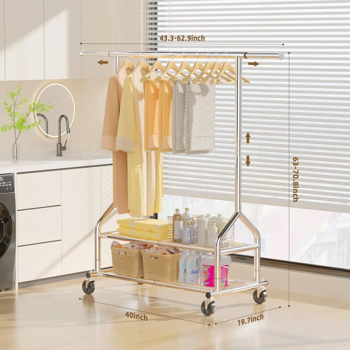 Heavy Duty Rolling Clothes Rail - Image 3