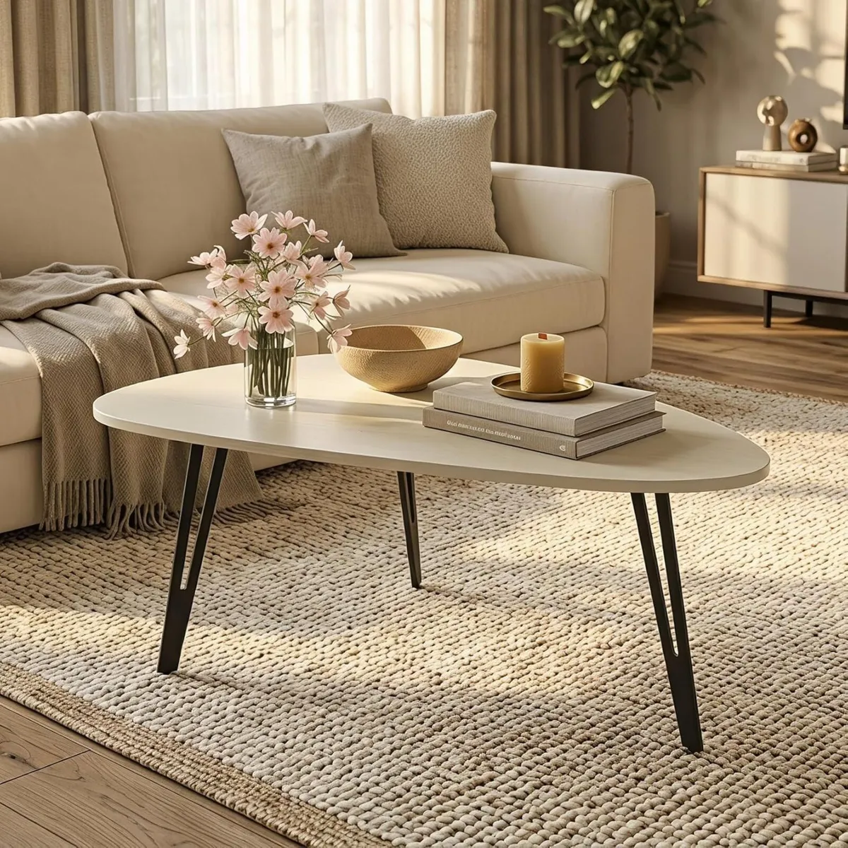 Oval Coffee Table for Living Room Apartment Oak - Image 1