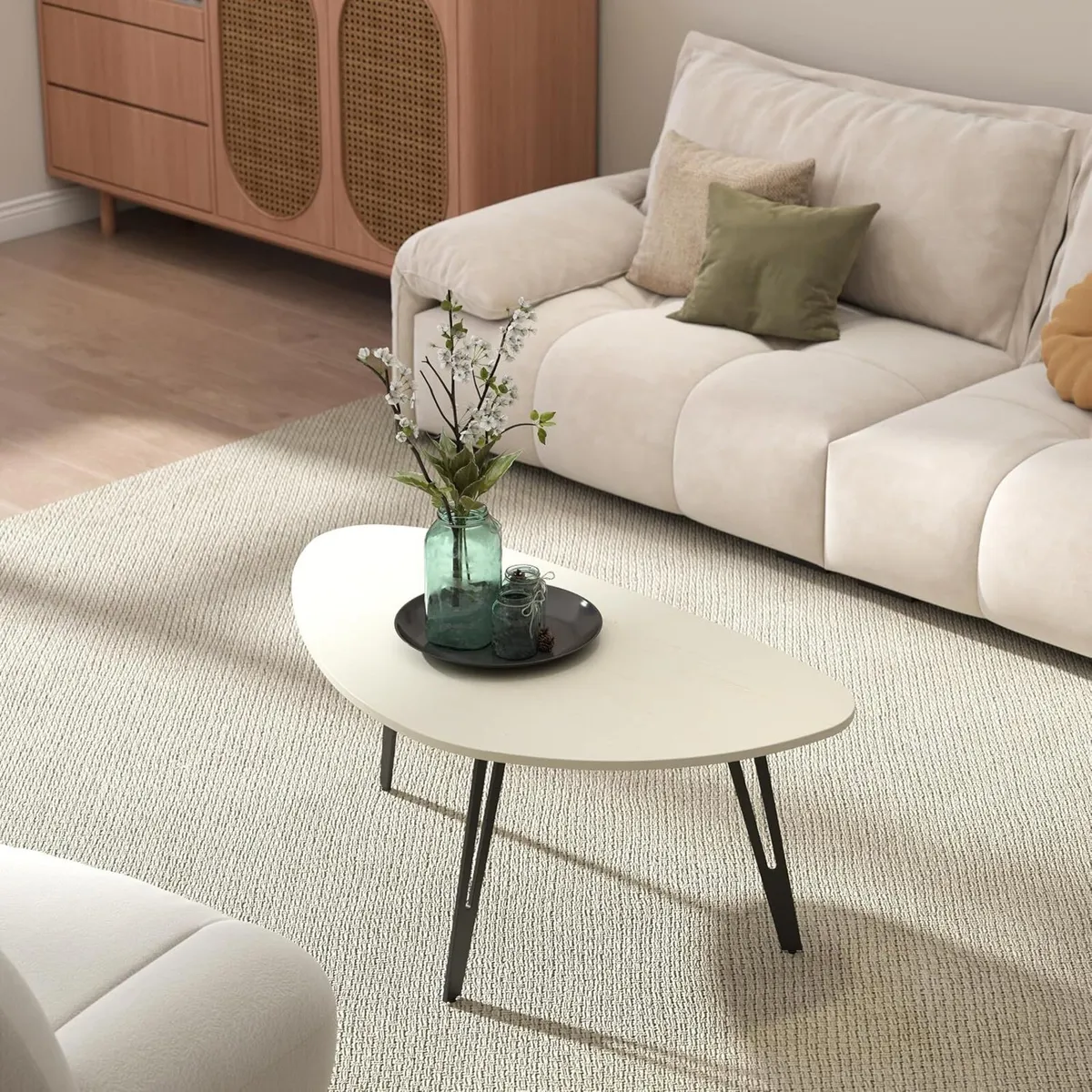 Oval Coffee Table for Living Room Apartment Oak - Image 3