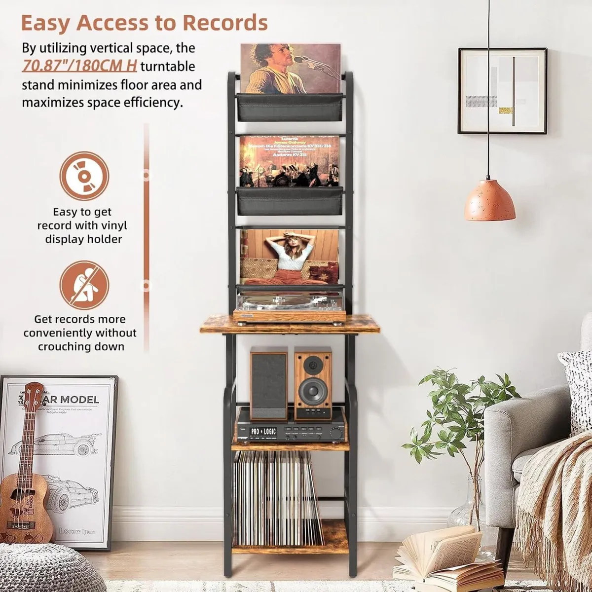 Tall Record Player Stand with Vinyl Storage - Image 4