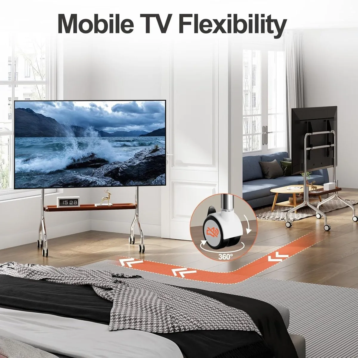 TV Stand on Wheels with Shelf for 32-75 - Image 2