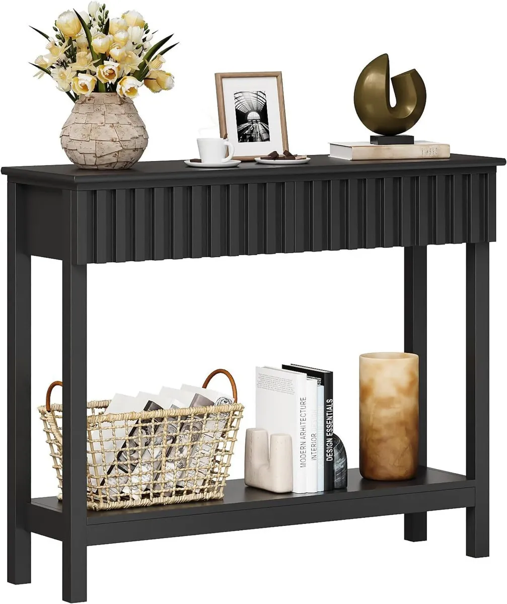 Narrow Fluted Console Table with 2 Drawers - Image 1