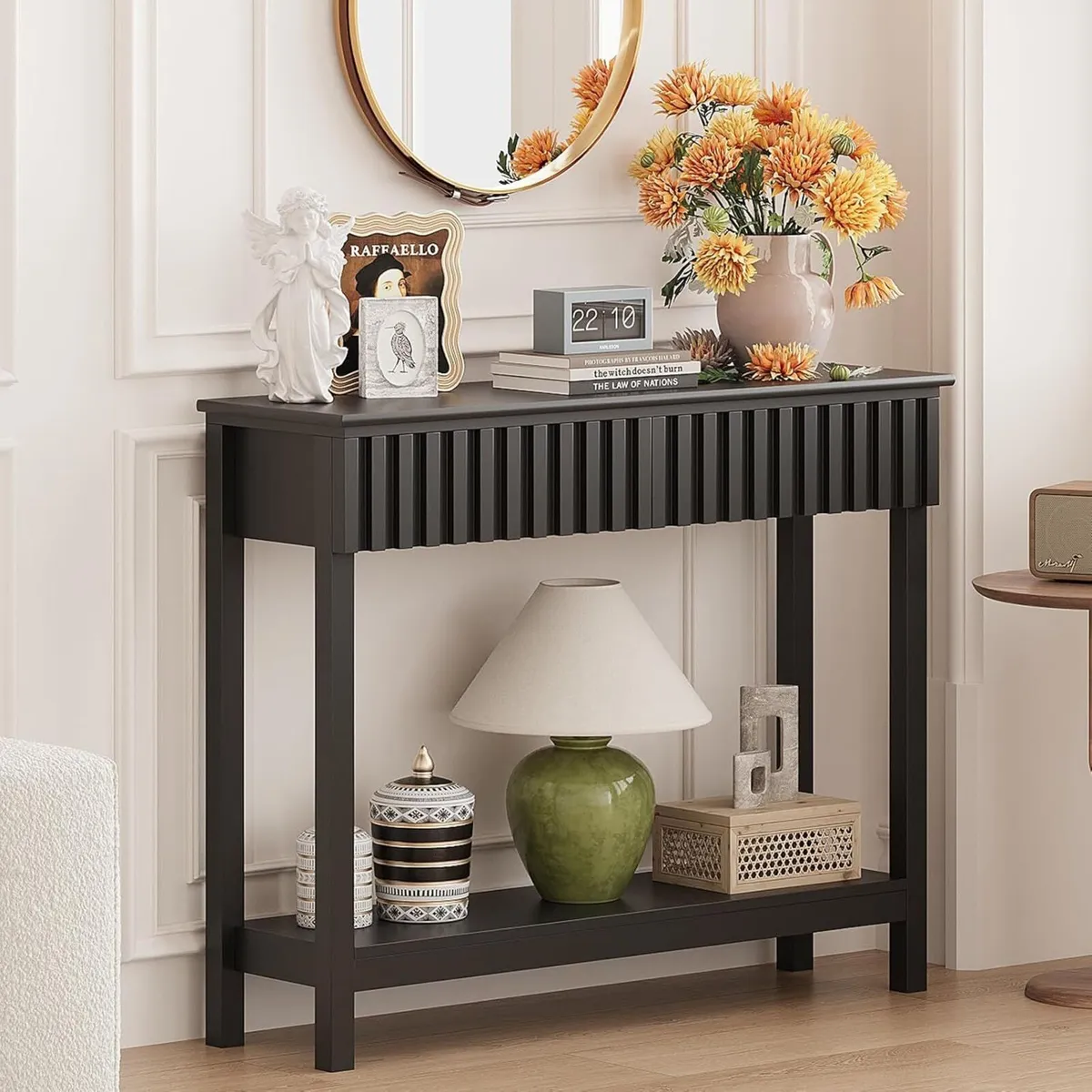 Narrow Fluted Console Table with 2 Drawers - Image 2