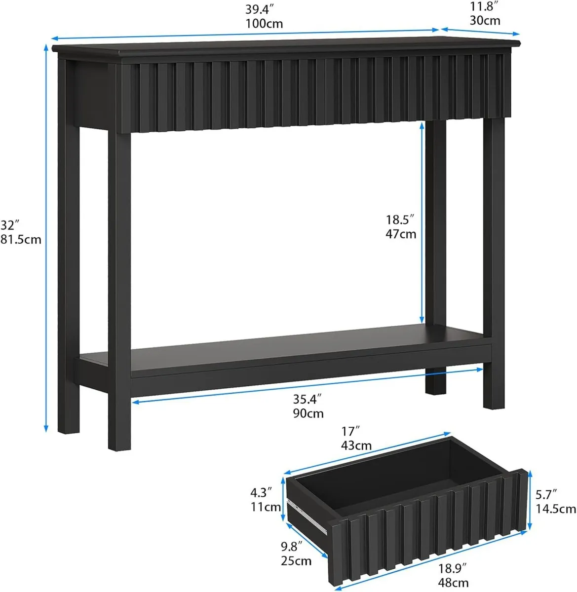 Narrow Fluted Console Table with 2 Drawers - Image 3