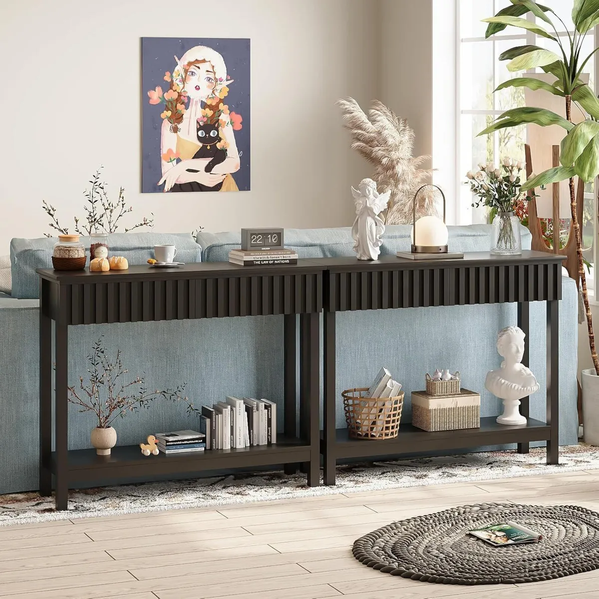 Narrow Fluted Console Table with 2 Drawers - Image 4