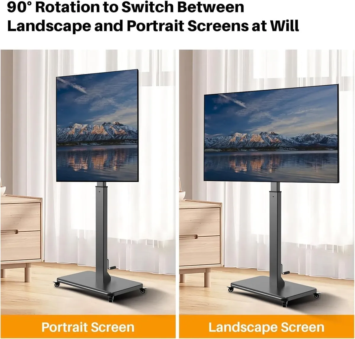Rolling TV Stand for 42-75" Tvs Hand Crank - Image 3