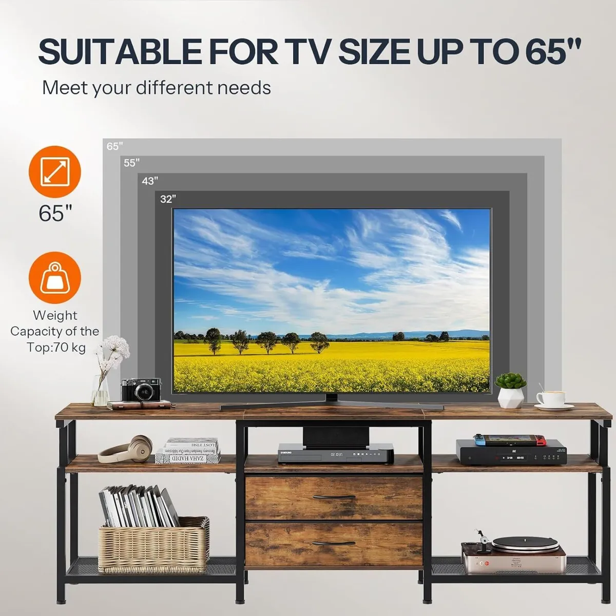 TV Stand Unit Cabinet with Open Storage Shelves - Image 3