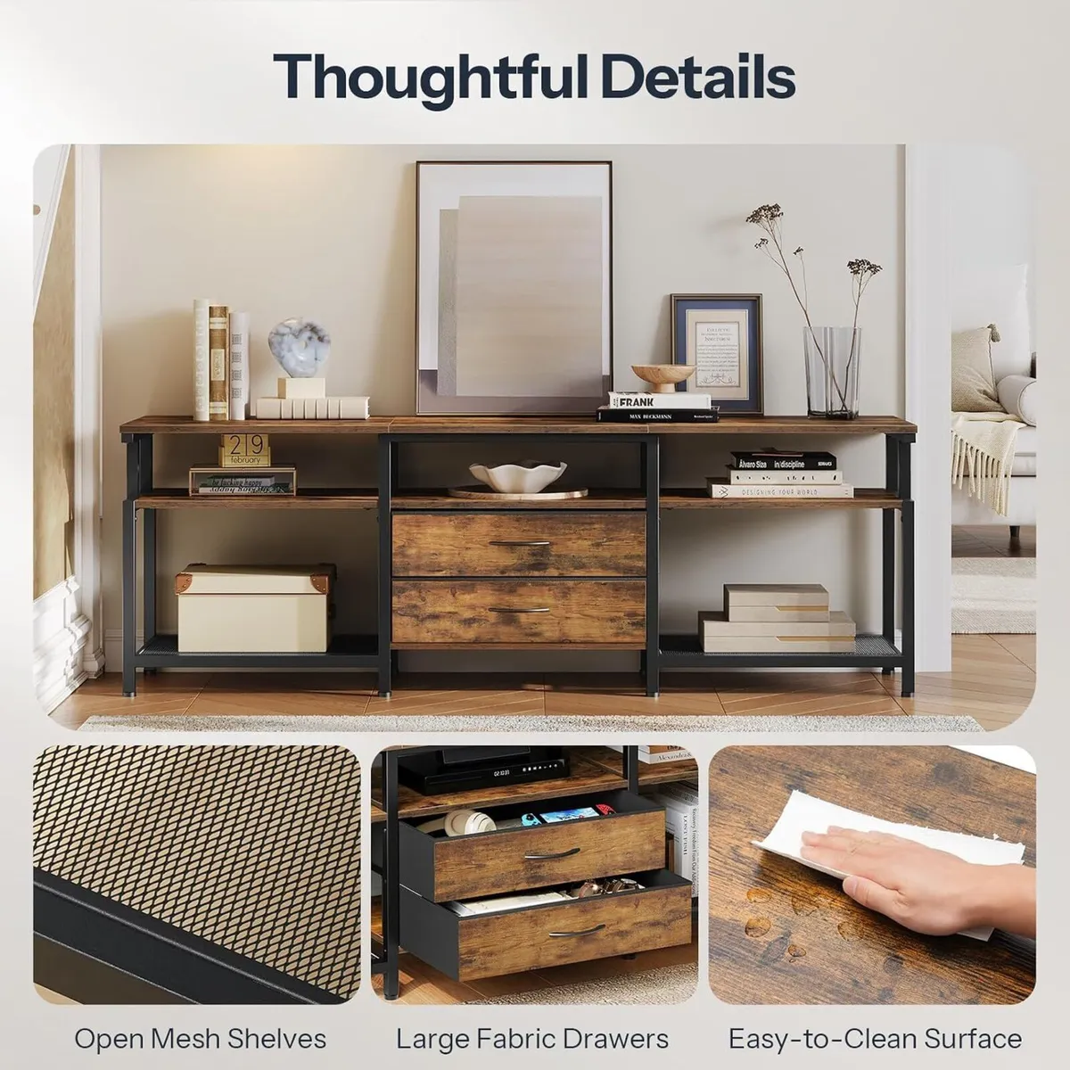 TV Stand Unit Cabinet with Open Storage Shelves - Image 4