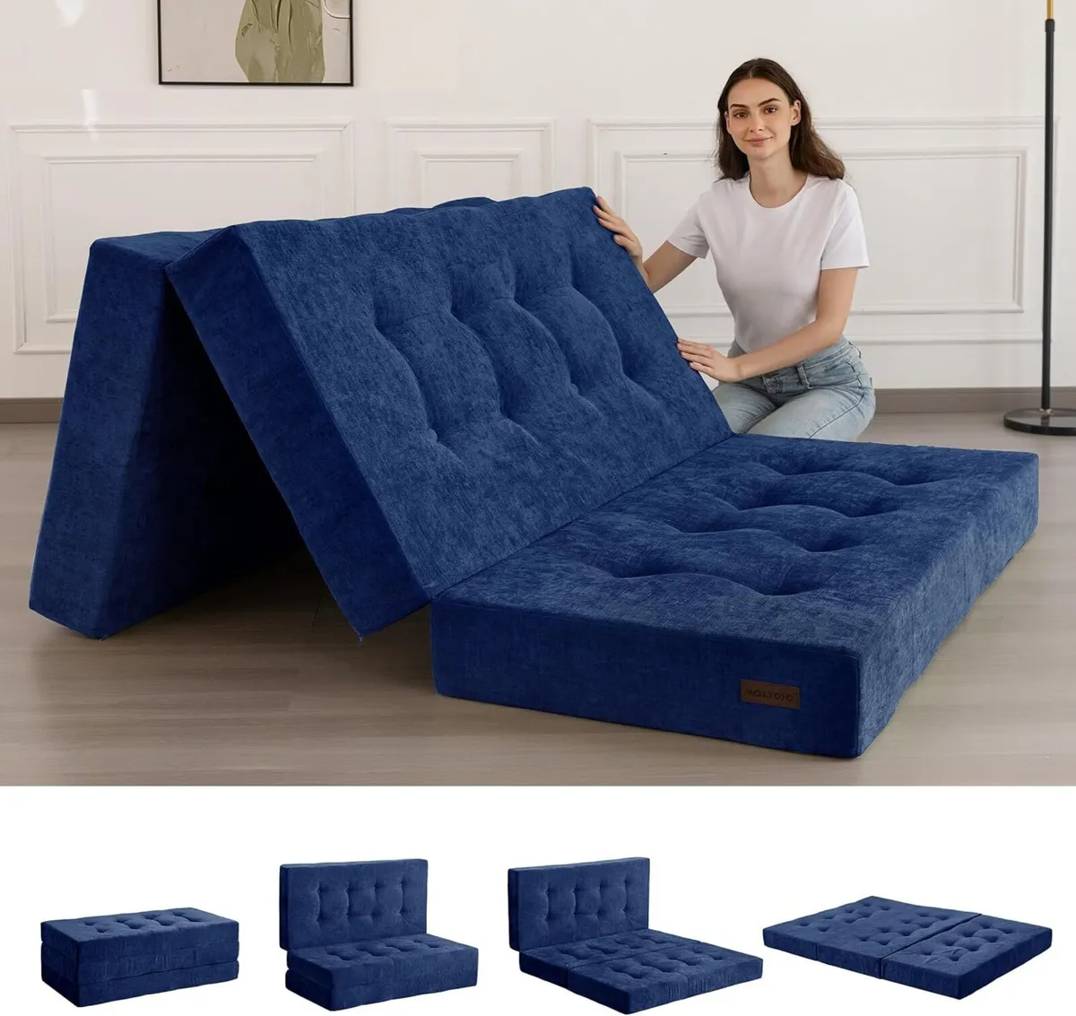 Folding Mattress Chenille Fabric Sofa Bed - Image 1