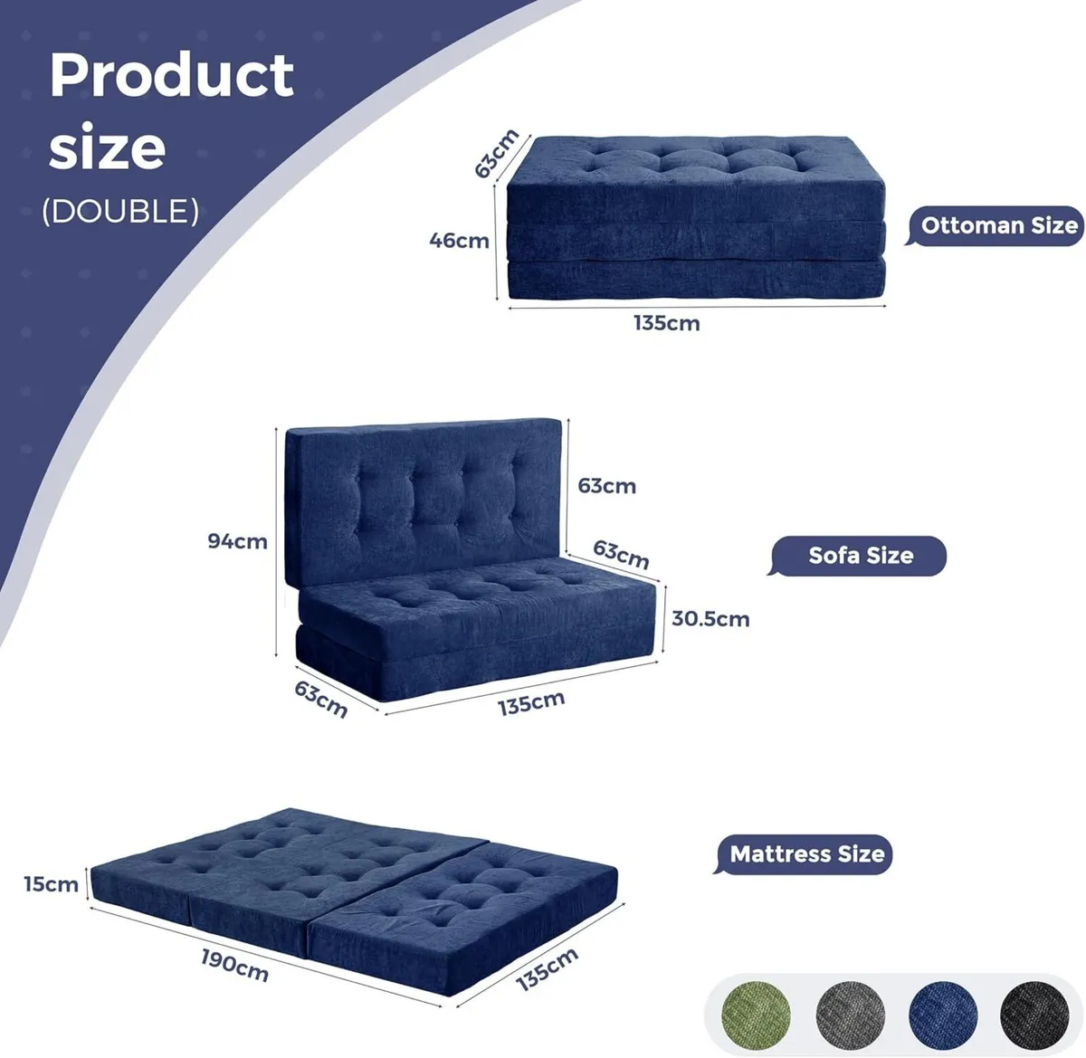 Folding Mattress Chenille Fabric Sofa Bed - Image 2