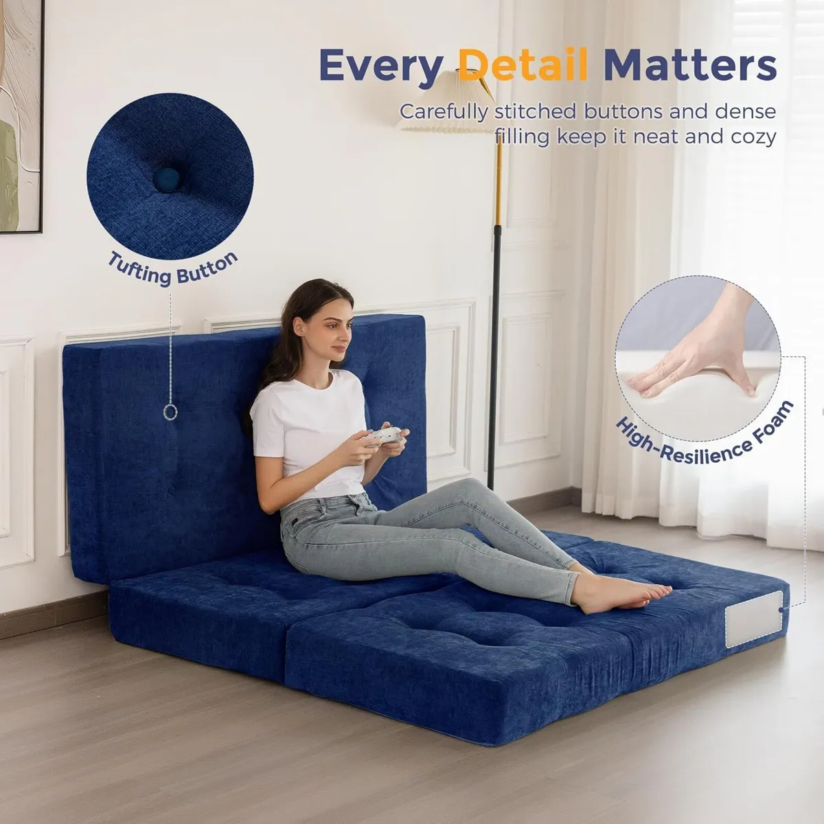 Folding Mattress Chenille Fabric Sofa Bed - Image 4