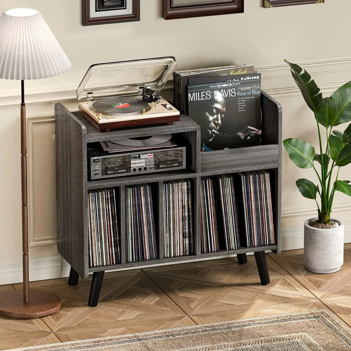 Record Player Stand Large Table Cabinet with Open - Image 2