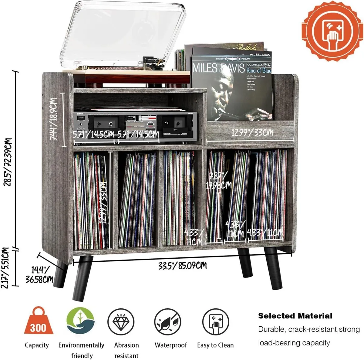 Record Player Stand Large Table Cabinet with Open - Image 3