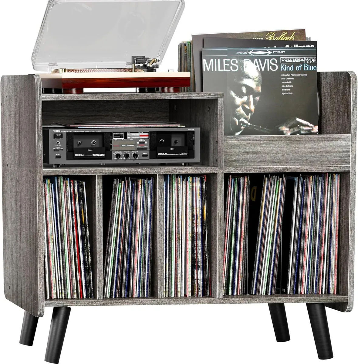 Record Player Stand Large Table Cabinet with Open - Image 1