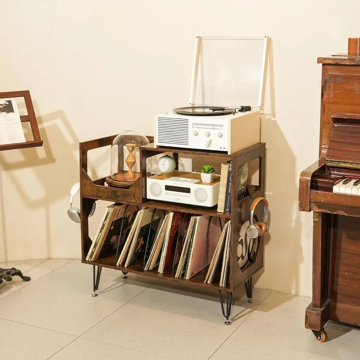 Large Rustic Record Player Stand 2 Tier Table - Image 4