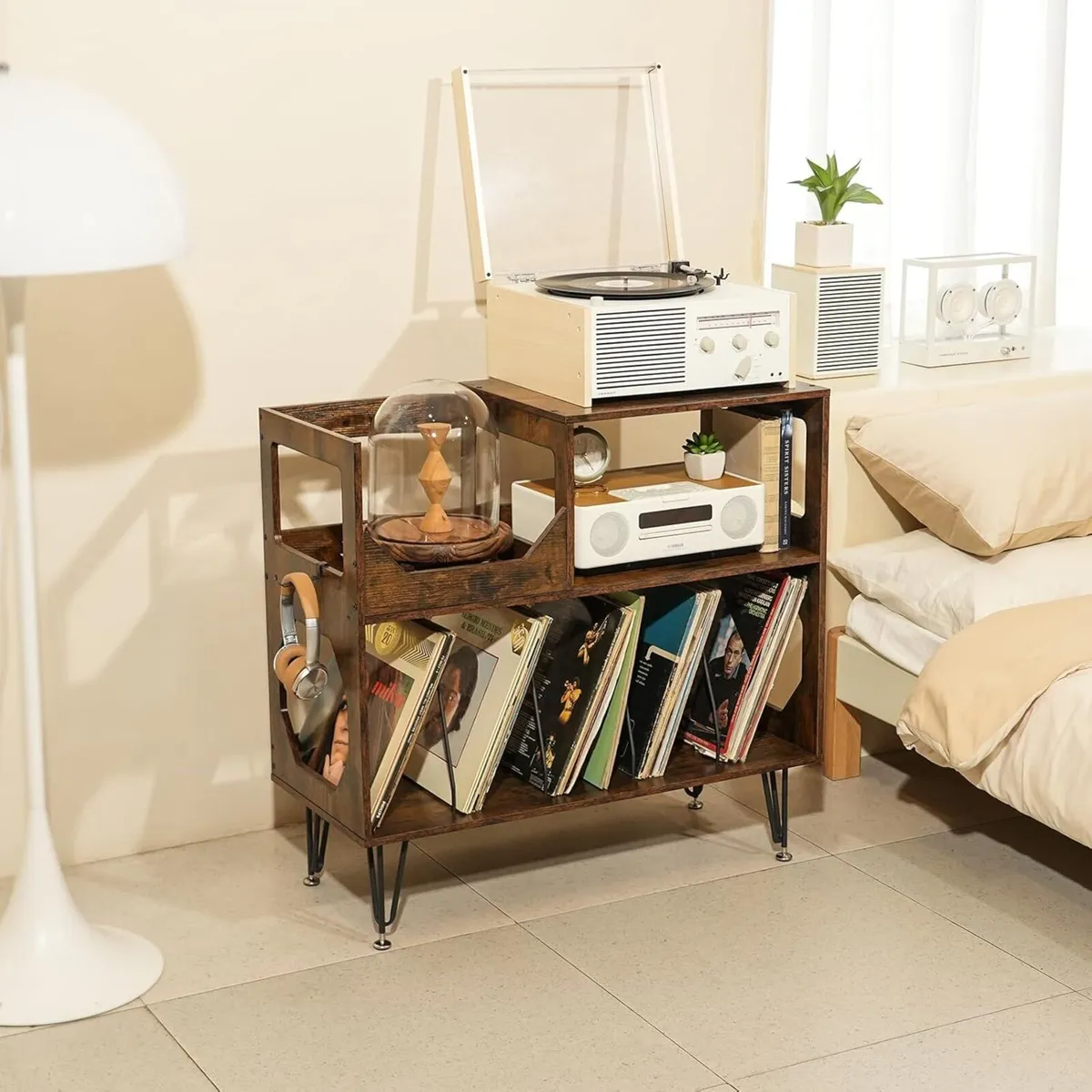Large Rustic Record Player Stand 2 Tier Table - Image 2