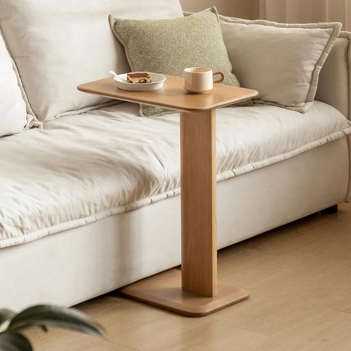 Solid Wood C Shaped Side Table Small End - Image 1